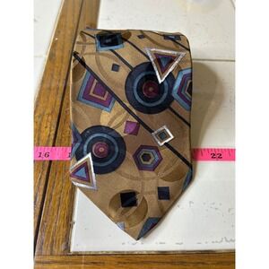 Cezani Men's Silk Geometric Pattern Necktie Gold Blue Purple